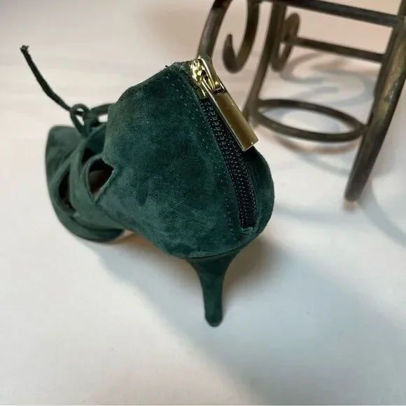 White House black market Money Green Suede Lace Up Heels 9 - Picture 3 of 10